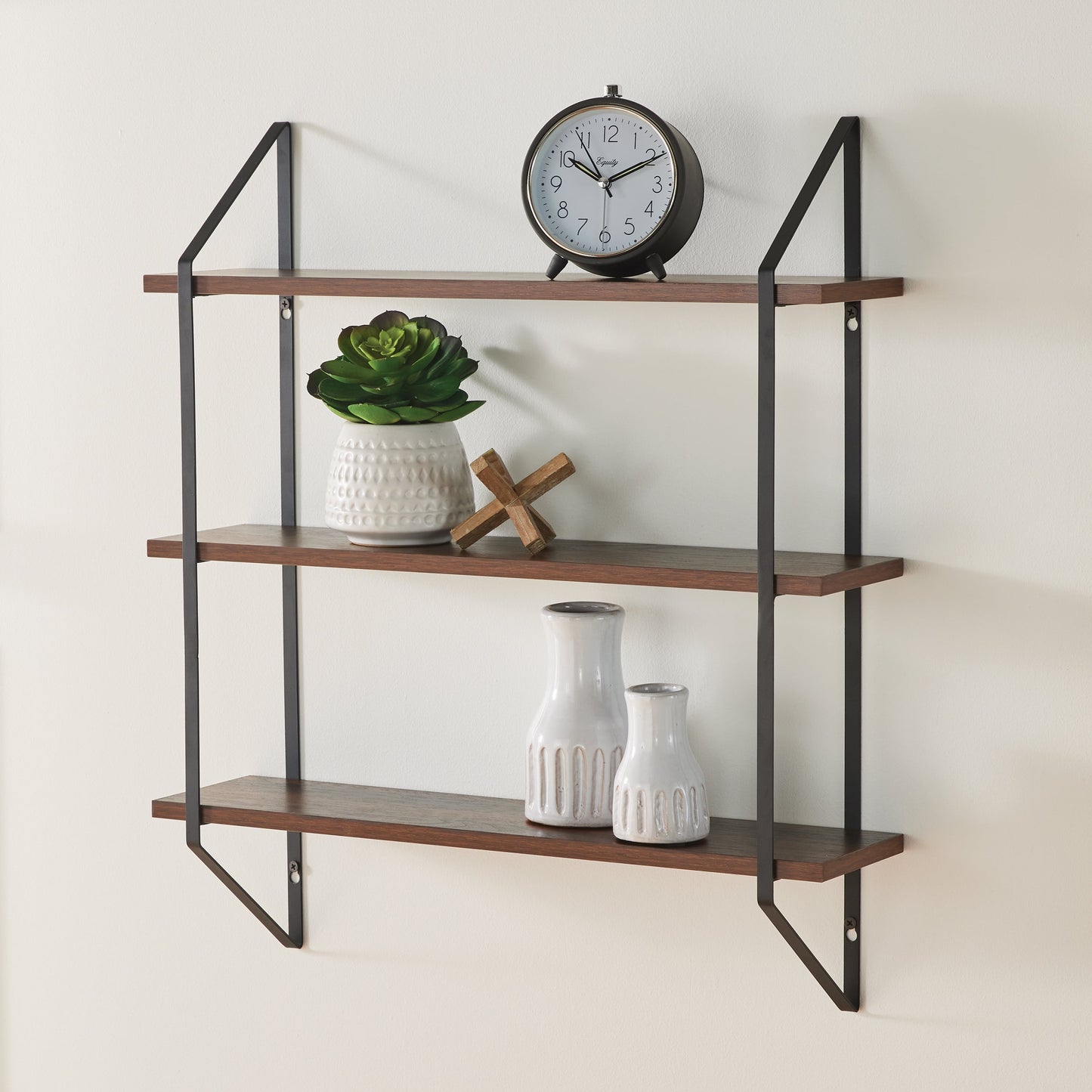 3-Tier 20"W Wood Bracket Shelves, Walnut