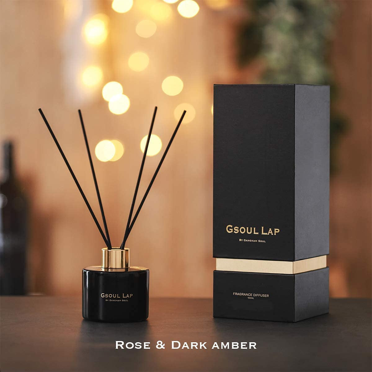 Rose & Dark Amber Reed Diffuser Set/Fragrance Oil Diffuser Reeds/Fresh Flowers Diffuser Sticks/Room Decor, Office Decor, Black Decor/Home Fragrance Products & Gifts